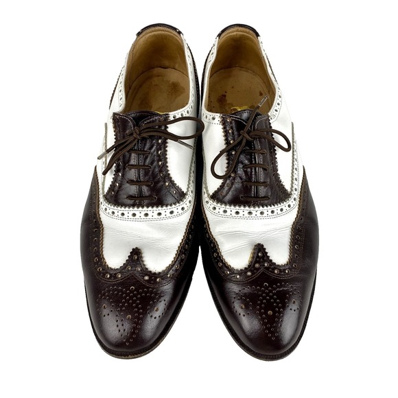 Babel All Leather Wingtip Oxfords Men\'s 12.5 Full Brogues Brown White Italian main image 4